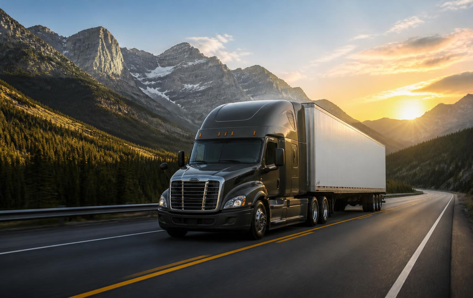 Semi-truck traveling safely through a mountain highway